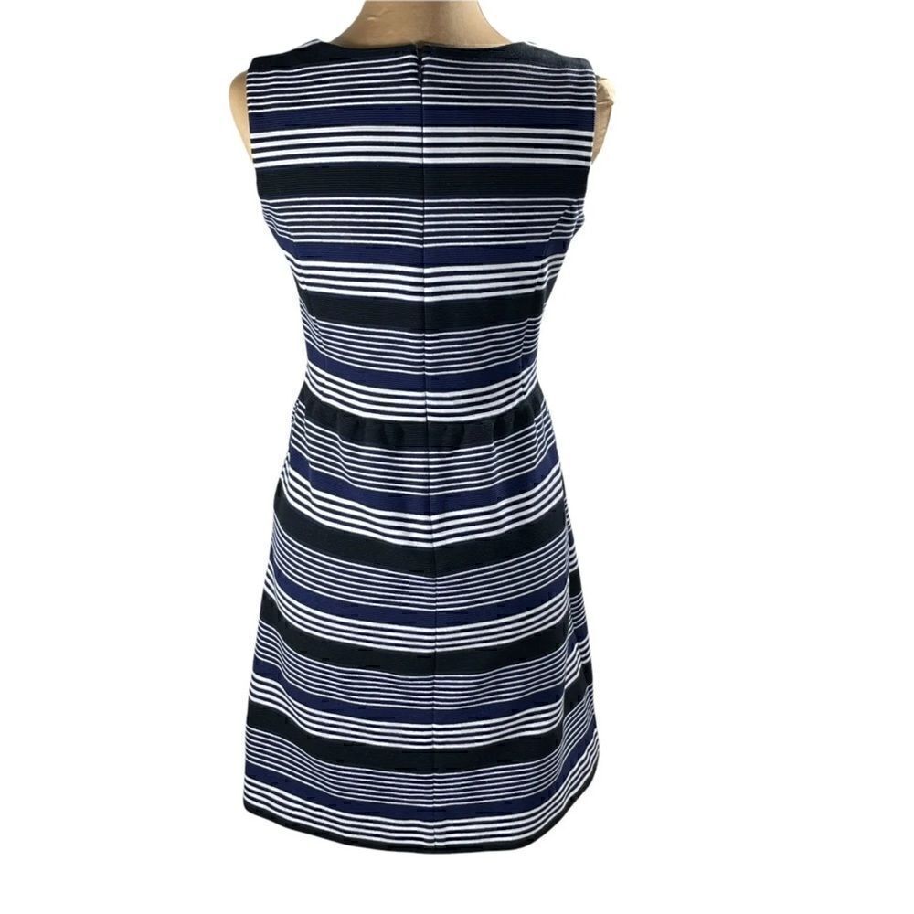 Madewell Gallerist Pointe V-Neck Sleeveless Blue Black Stripe Dress | S - Picture 4 of 7